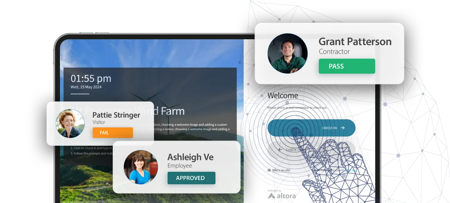 Tablet Screen Reflecting Altora’s Check In System