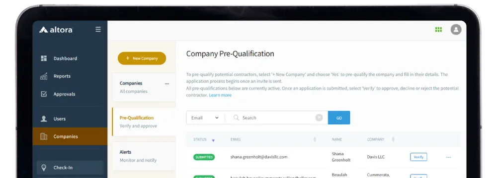 A screenshot of Altora's Contractor Management features