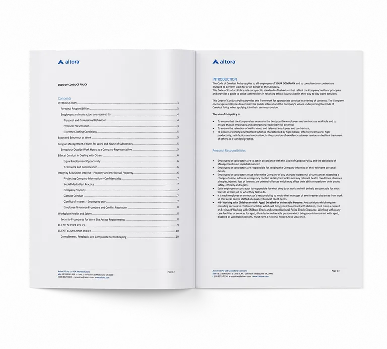 Photograph of a printed copy of the policy template