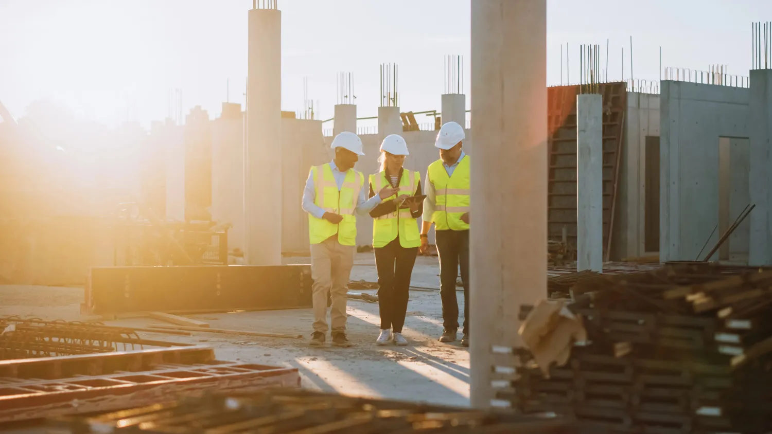 3 managers walking through a construction site