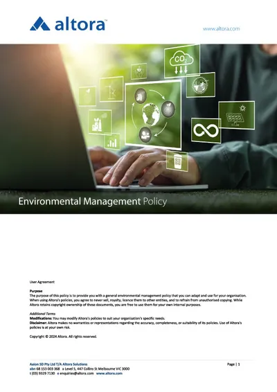 Photograph of a printed copy of the environmental management policy