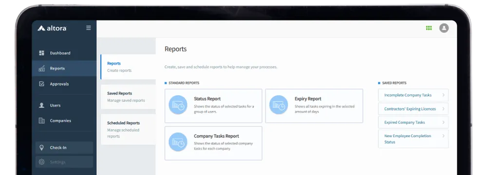 A screenshot of Altora's Data and Reporting features