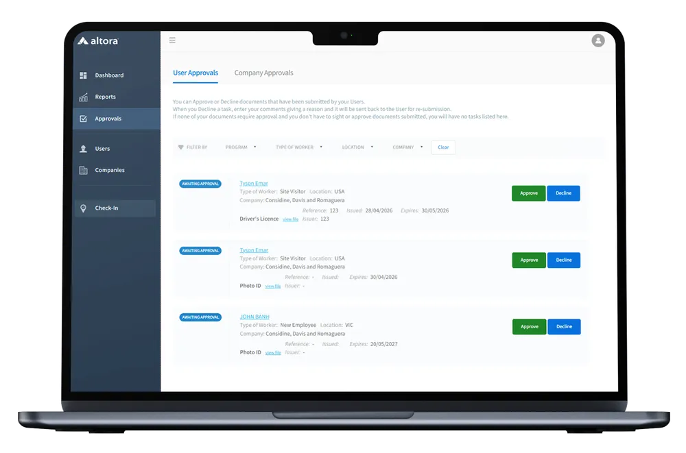 UI to review and approve or reject user submissions.