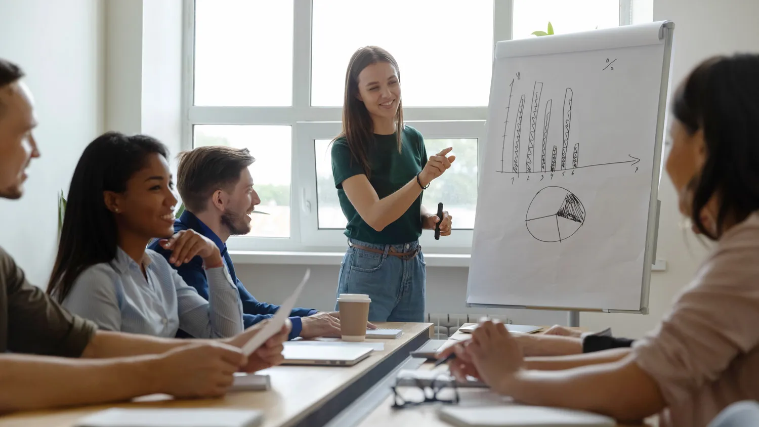 A group of happy staff members in a team meetings