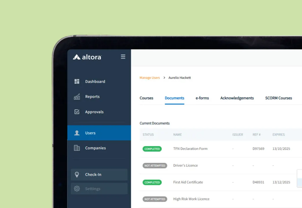 Combining induction software with site check in - Altora